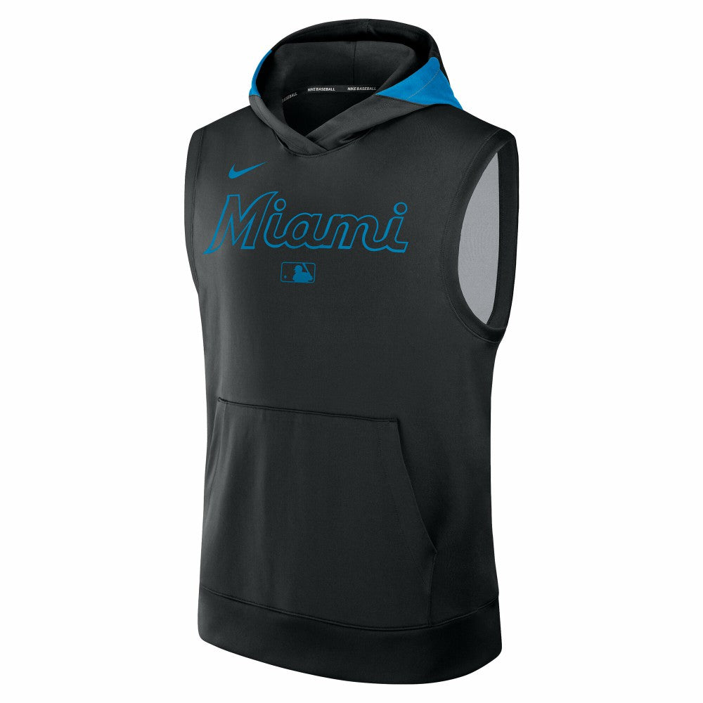 Miami Marlins Nike Authentic Collection Dri-FIT Sleeveless Hoodie - Black Hoodies