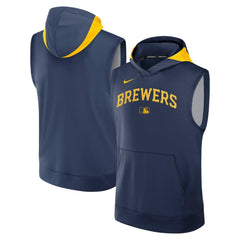 Milwaukee Brewers Nike Authentic Collection Dri-FIT Sleeveless Hoodie - Navy Hoodies