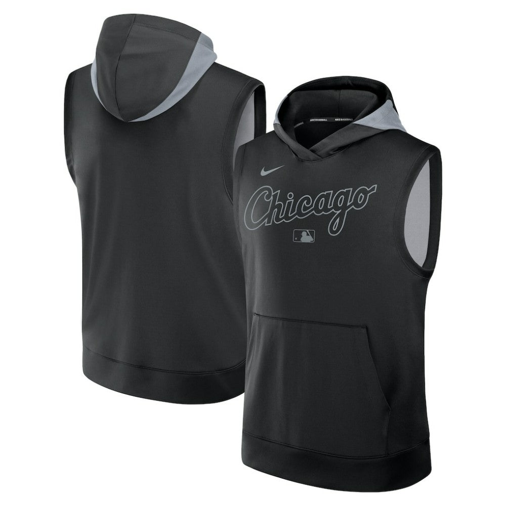 Chicago White Sox Nike Authentic Collection Dri-FIT Sleeveless Hoodie - Black Hoodies
