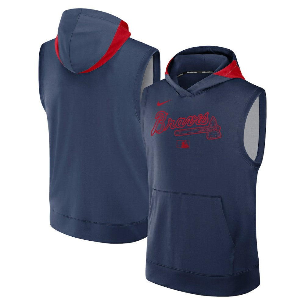 Atlanta Braves Nike Authentic Collection Dri-FIT Sleeveless Hoodie - Navy Hoodies