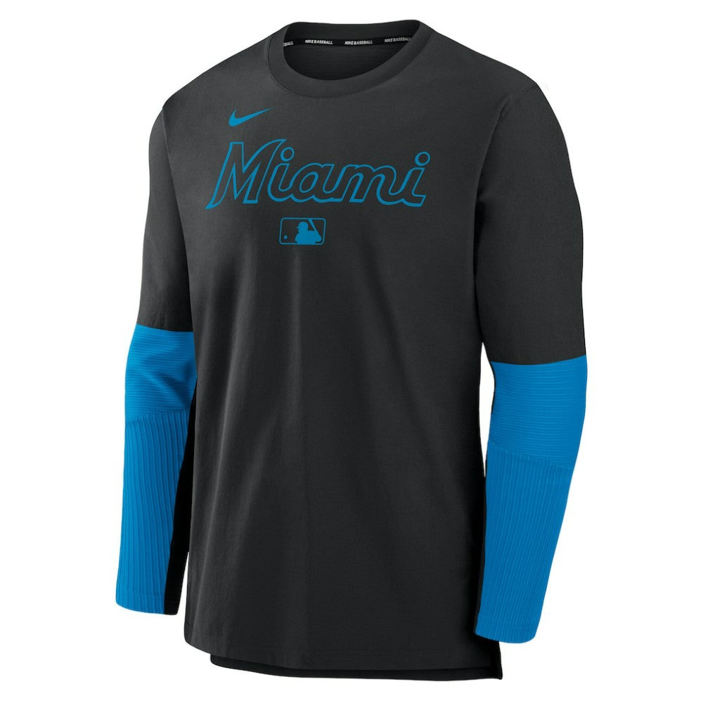 Miami Marlins Nike Authentic Collection Player Dri-FIT Lightweight Pullover  - Black Pullover