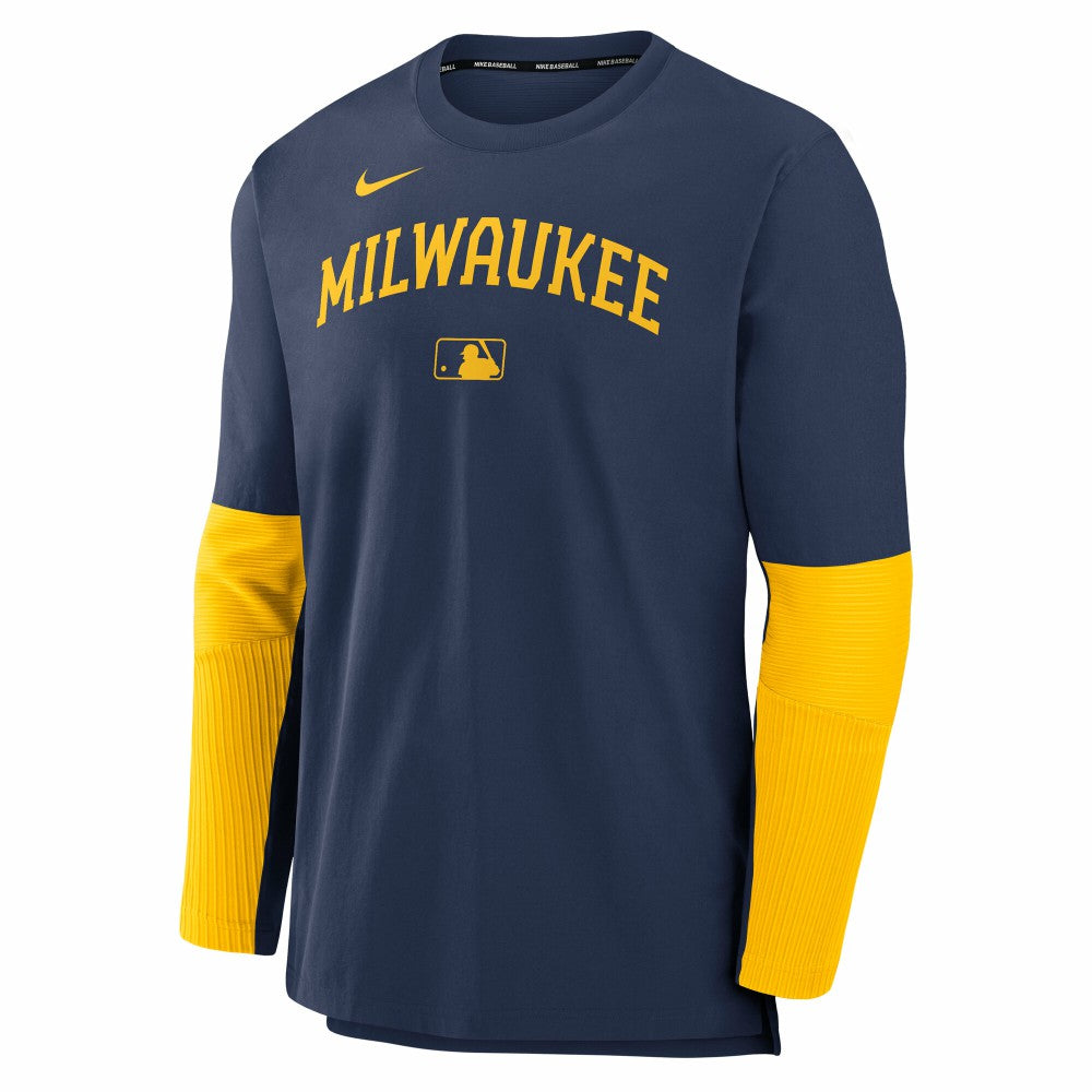 Milwaukee Brewers Nike Authentic Collection Player Dri-FIT Lightweight Pullover  - Navy/Gold Pullover