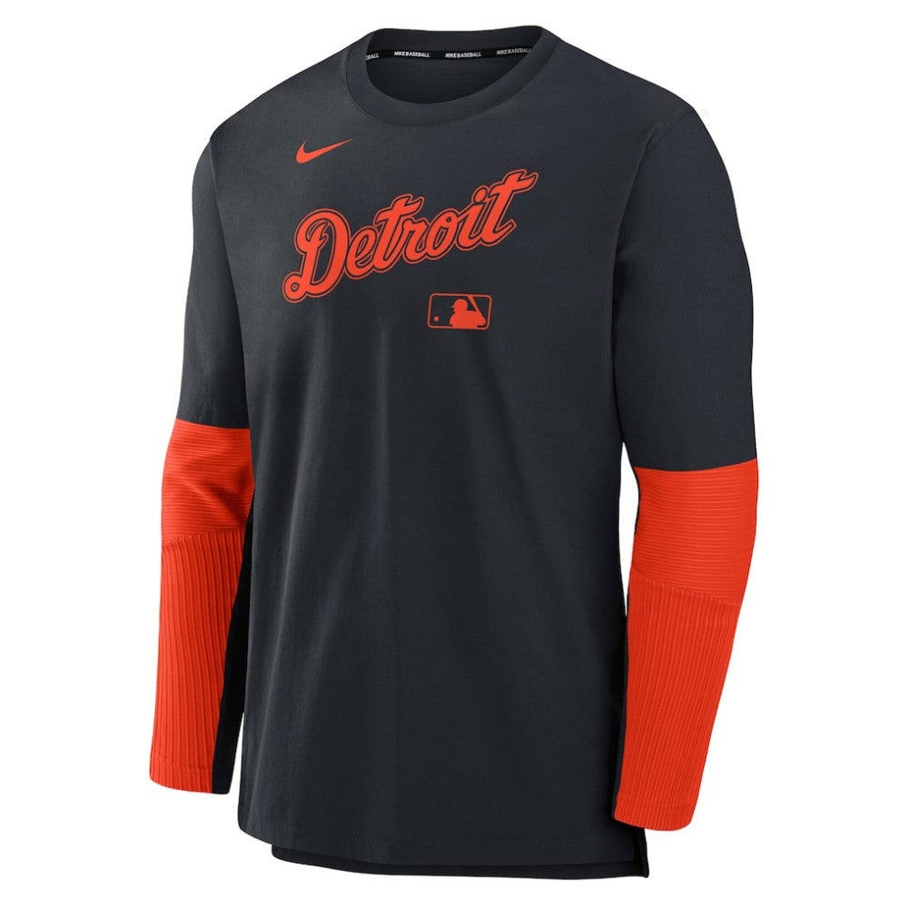 Detroit Tigers Nike Authentic Collection Player Dri-FIT Lightweight Pullover  - Navy/Orange Pullover