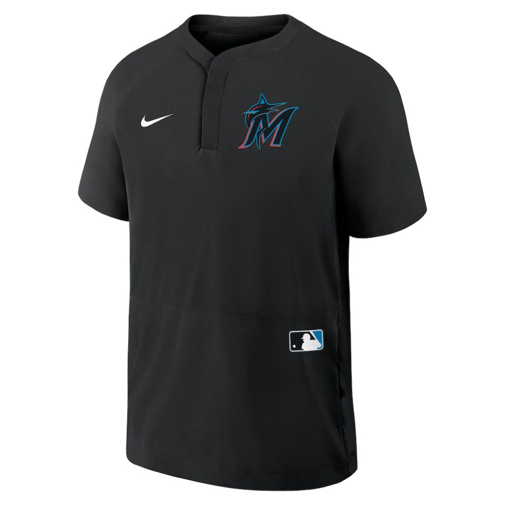 Miami Marlins Nike Authentic Collection Raglan Short Sleeve Windshirt - Black