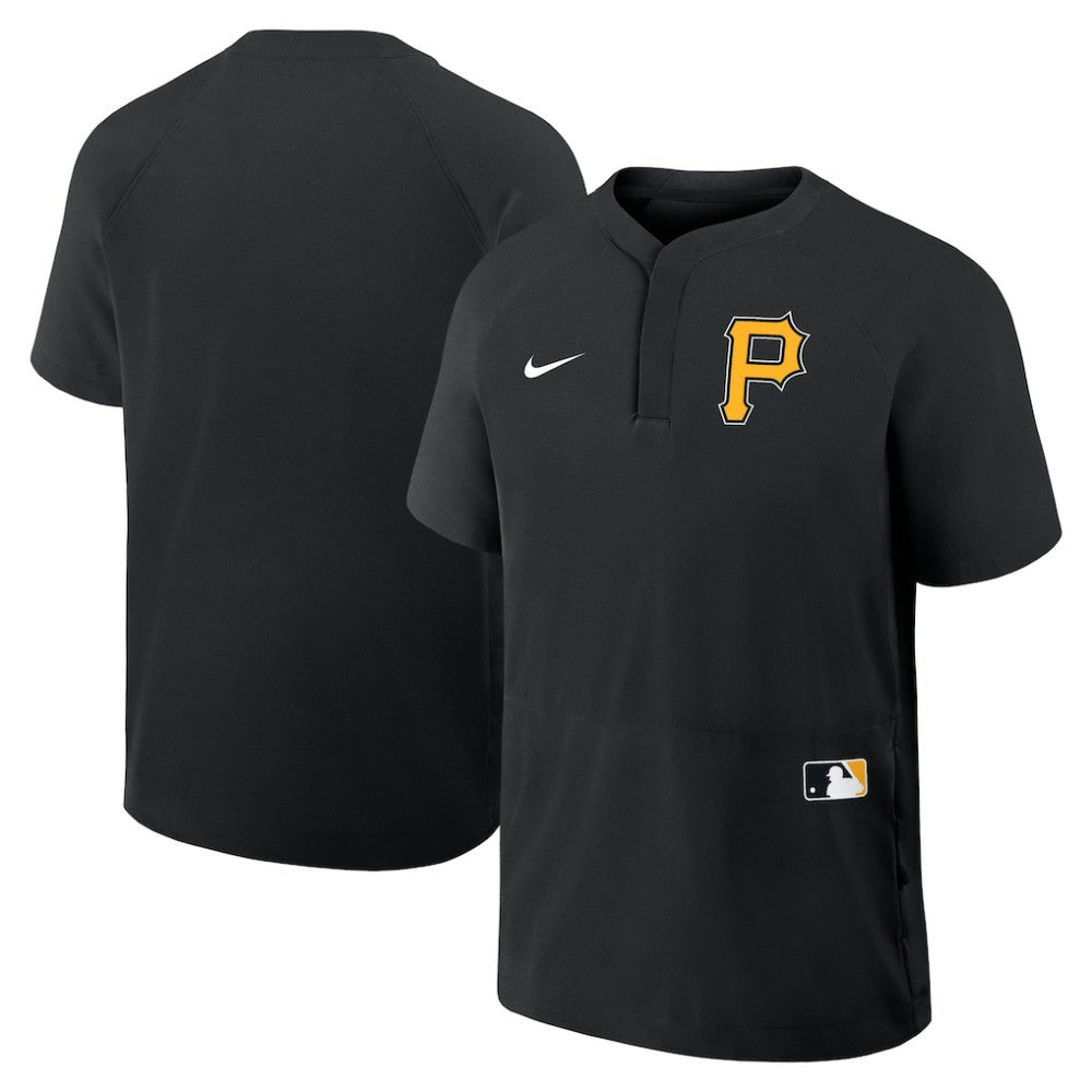 Pittsburgh Pirates Nike Authentic Collection Raglan Short Sleeve Windshirt - Black