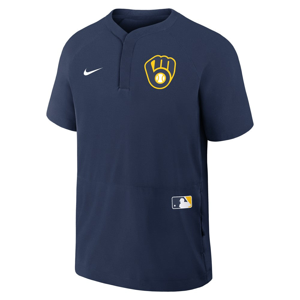 Milwaukee Brewers Nike Authentic Collection Raglan Short Sleeve Windshirt - Navy