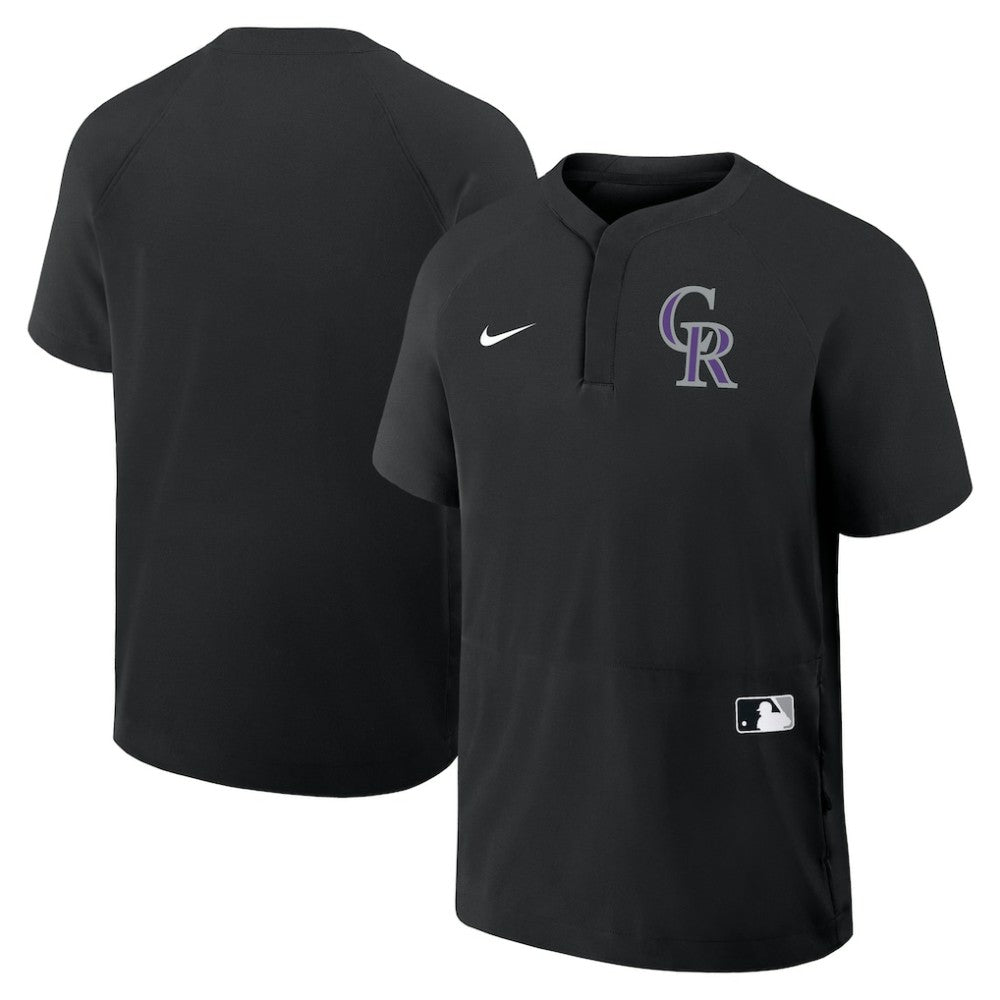 Colorado Rockies Nike Authentic Collection Raglan Short Sleeve Windshirt - Black