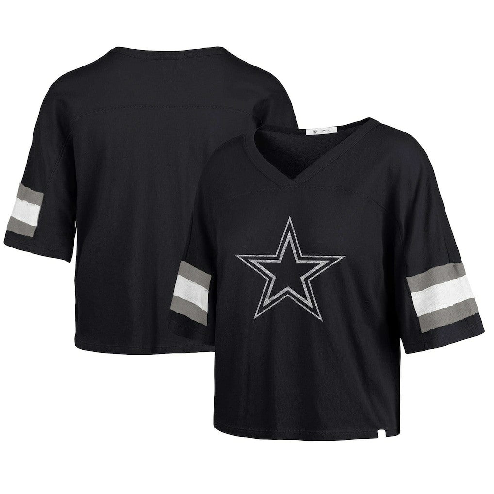 Dallas Cowboys '47 Women's Double Header Scout Cropped V-Neck T-Shirt Navy