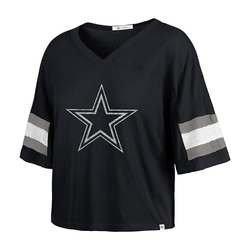 Dallas Cowboys '47 Women's Double Header Scout Cropped V-Neck T-Shirt Navy