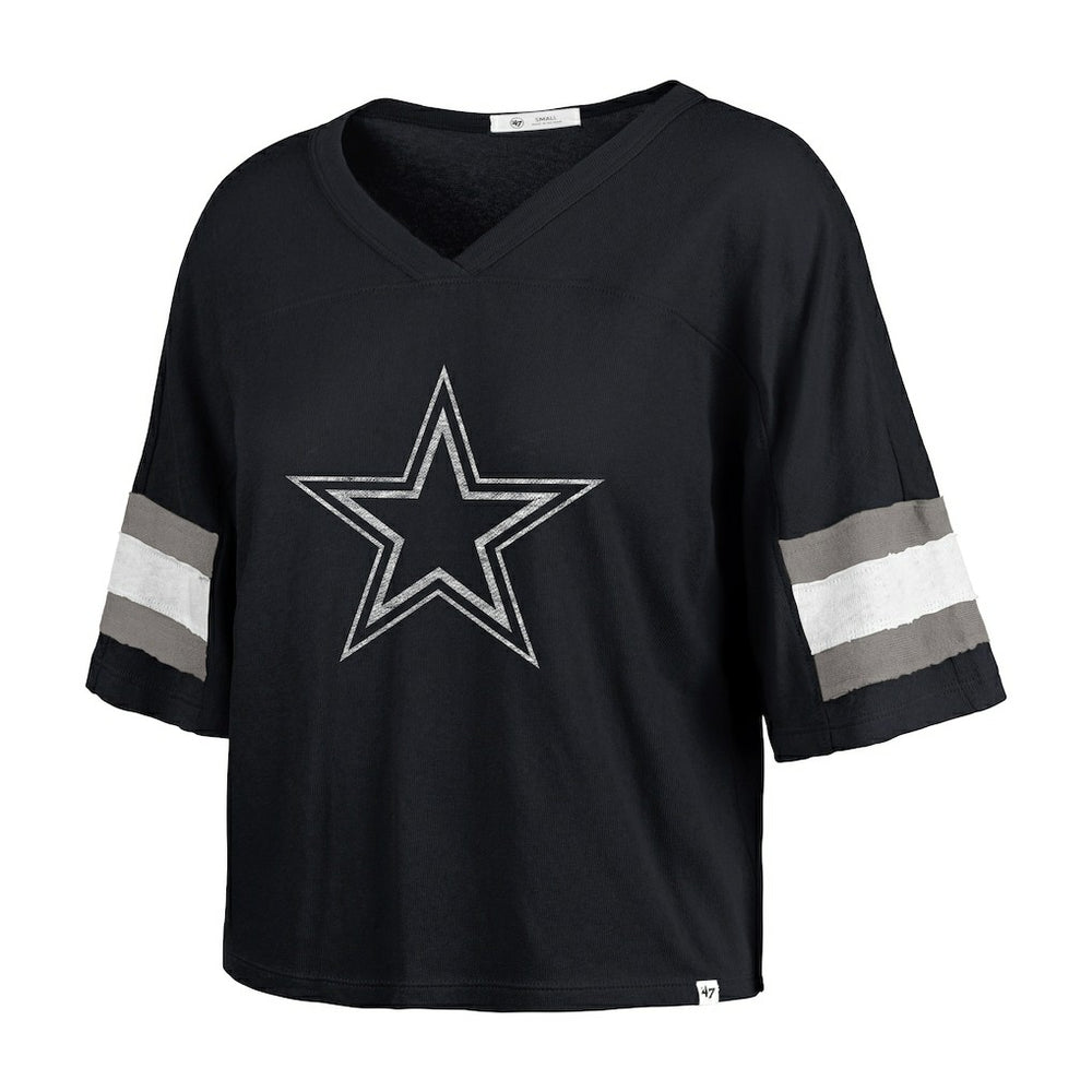 Dallas Cowboys '47 Women's Double Header Scout Cropped V-Neck T-Shirt Navy