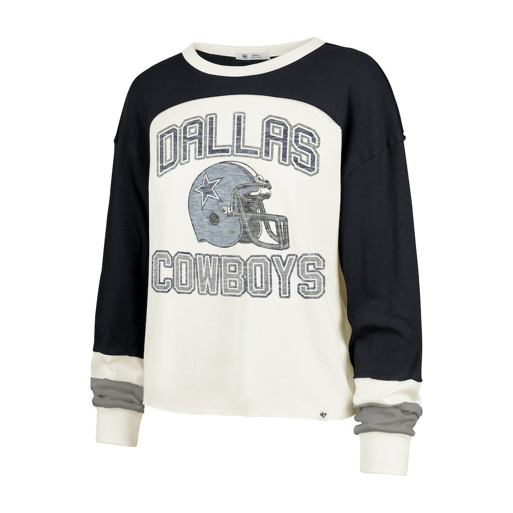 Dallas Cowboys '47 Women's Double Header Curve Raglan Long Sleeve Crop Top Cream