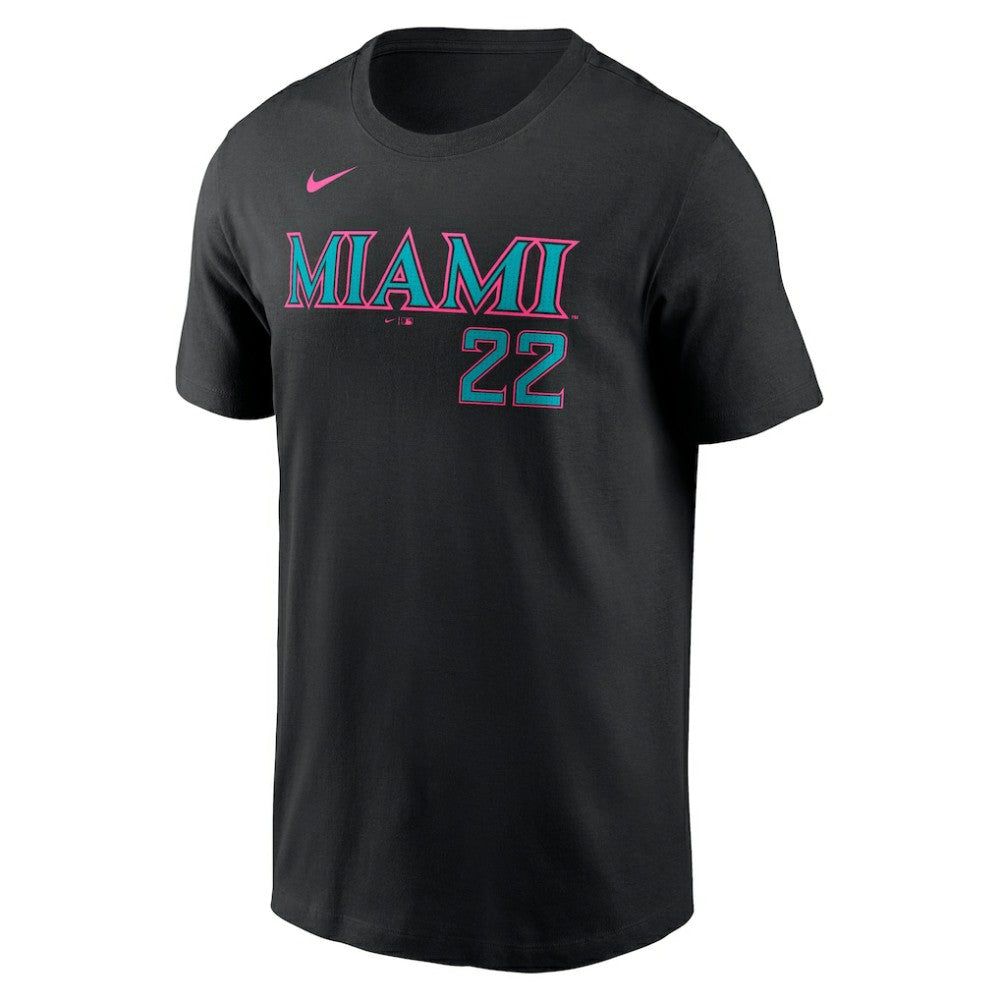 Sandy Alcantara Miami Marlins Nike 2025 City Connect Fuse Name & Number T-Shirt - Black T-shirts