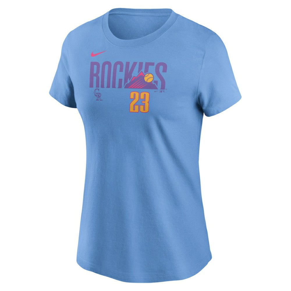 Kris Bryant Colorado Rockies Nike Women's 2025 City Connect Fuse Name & Number T-Shirt - Light Blue T-shirts