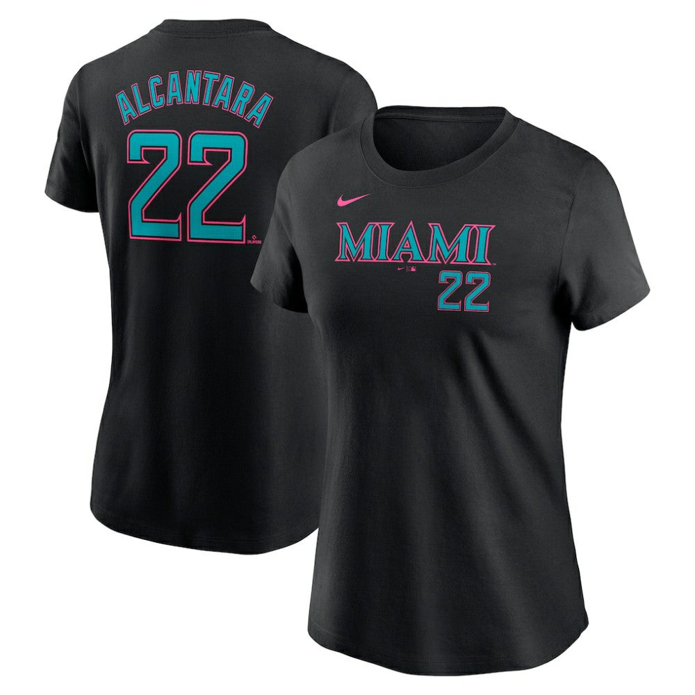Sandy Alcantara Miami Marlins Nike Women's 2025 City Connect Fuse Name & Number T-Shirt - Black T-shirts