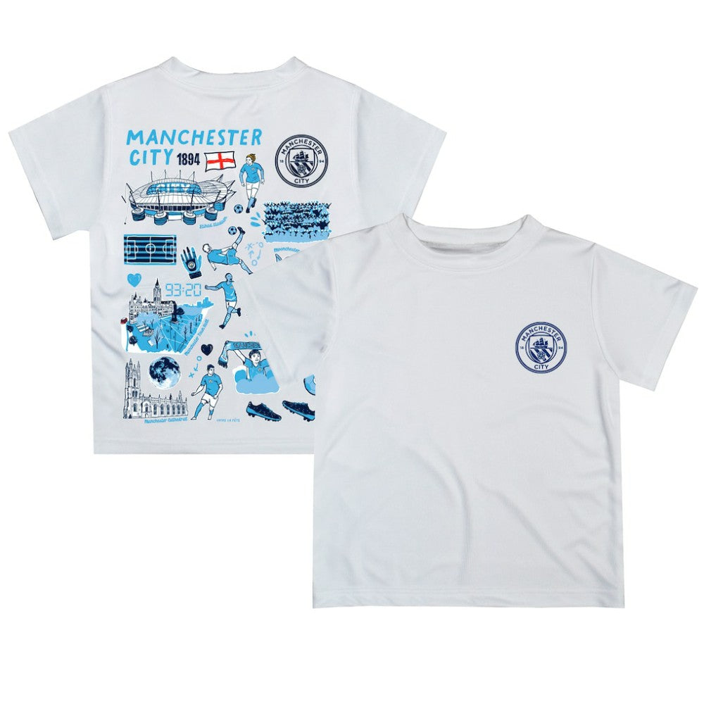 Manchester City Vive La Fete Youth Impressions Artwork T-Shirt White shop
