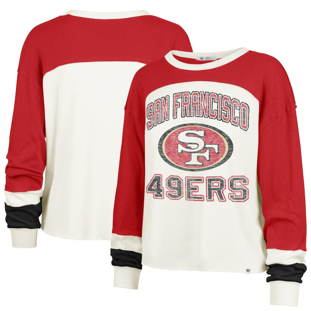 San Francisco 49ers '47 Women's Plus Size Double Header Curve Toni Long Sleeve T-Shirt Cream/Scarlet