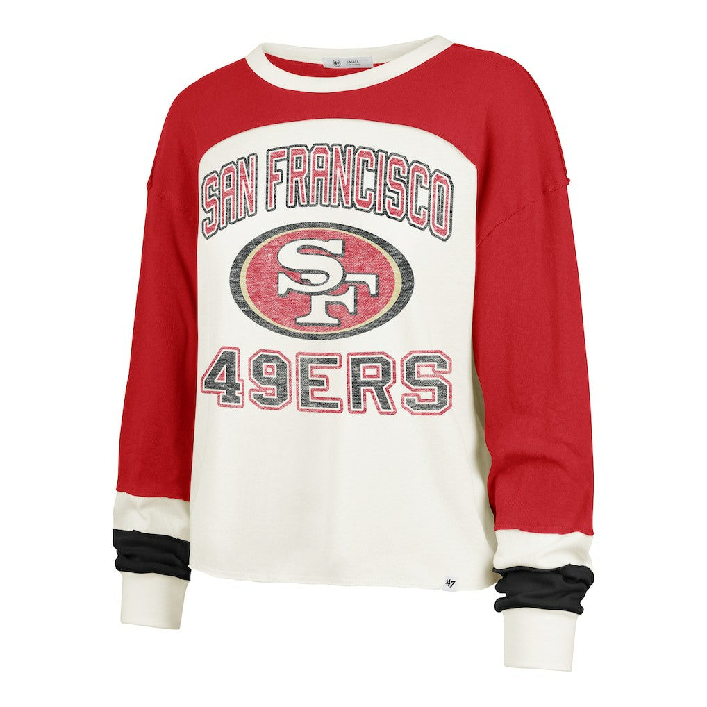 San Francisco 49ers '47 Women's Plus Size Double Header Curve Toni Long Sleeve T-Shirt Cream/Scarlet