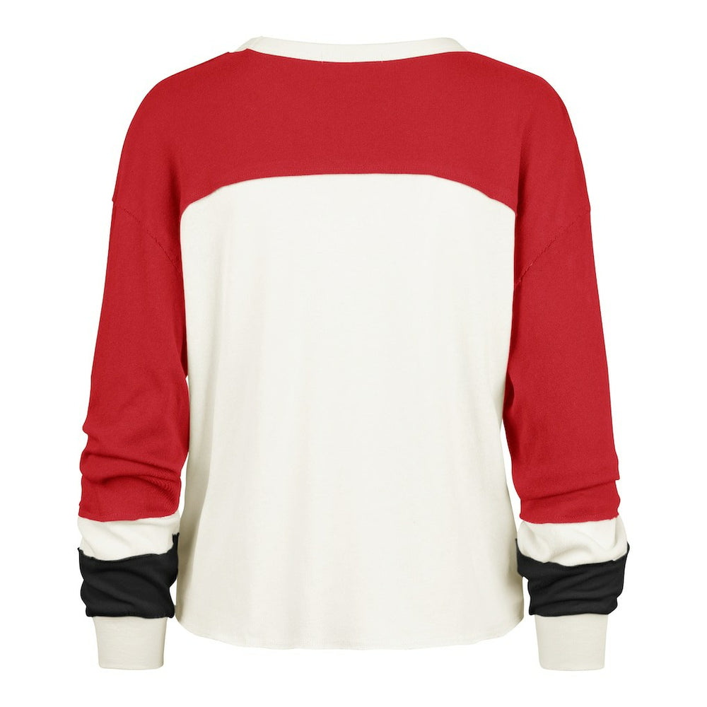 San Francisco 49ers '47 Women's Plus Size Double Header Curve Toni Long Sleeve T-Shirt Cream/Scarlet