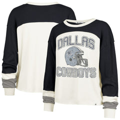 Dallas Cowboys '47 Women's Plus Size Double Header Curve Toni Long Sleeve T-Shirt Cream/Navy