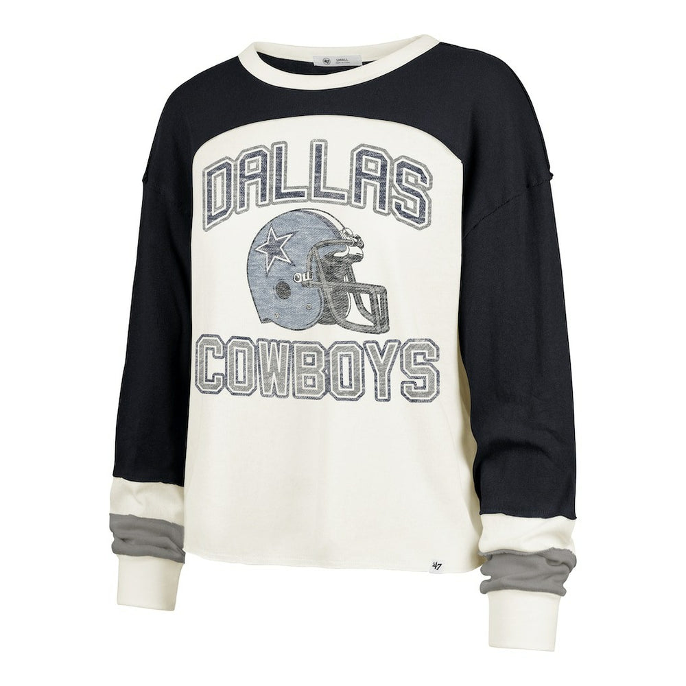 Dallas Cowboys '47 Women's Plus Size Double Header Curve Toni Long Sleeve T-Shirt Cream/Navy