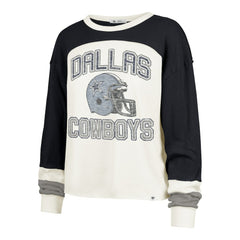 Dallas Cowboys '47 Women's Plus Size Double Header Curve Toni Long Sleeve T-Shirt Cream/Navy
