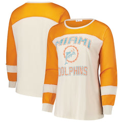Miami Dolphins '47 Women's Plus Size Double Header Curve Toni Long Sleeve T-Shirt Cream/Orange