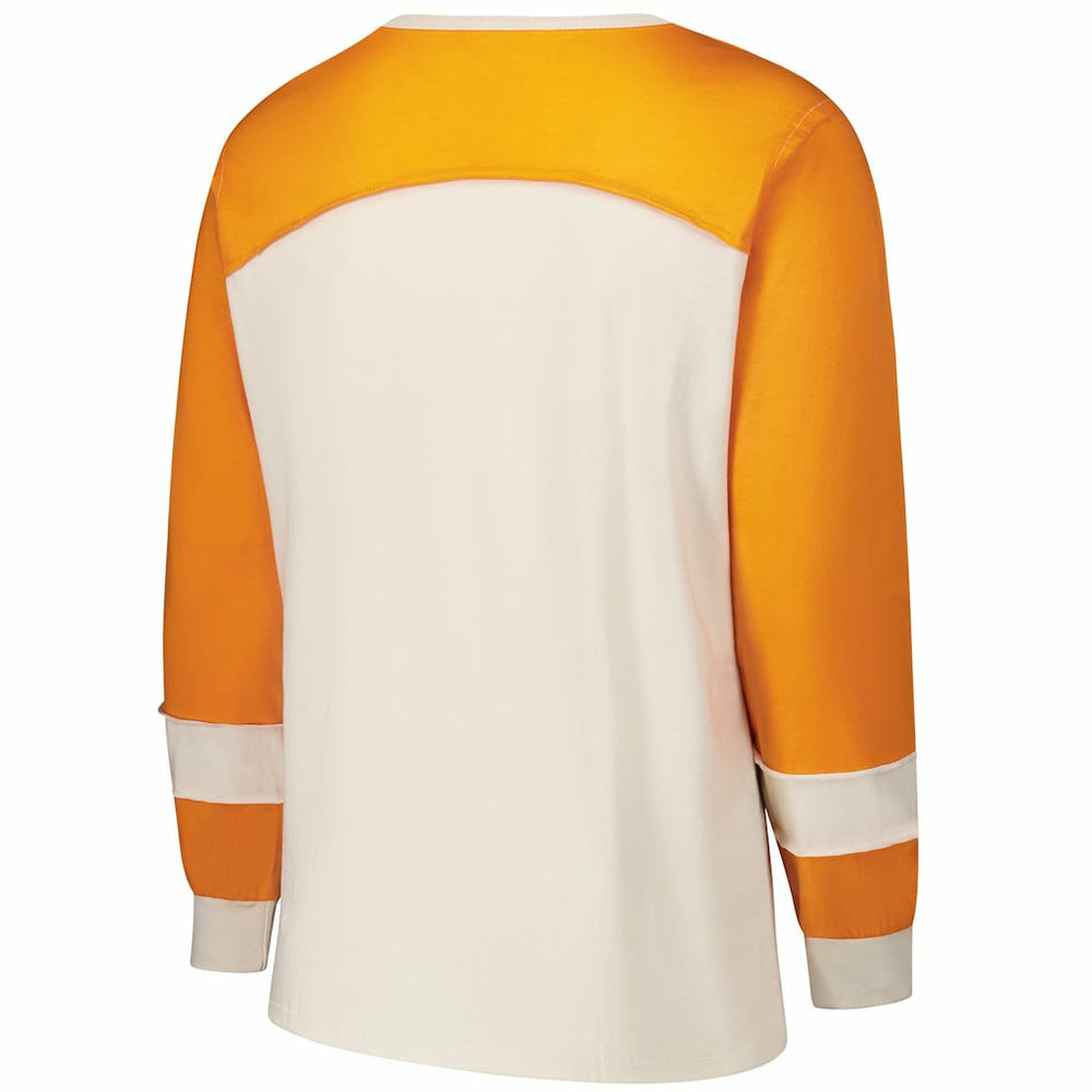 Miami Dolphins '47 Women's Plus Size Double Header Curve Toni Long Sleeve T-Shirt Cream/Orange
