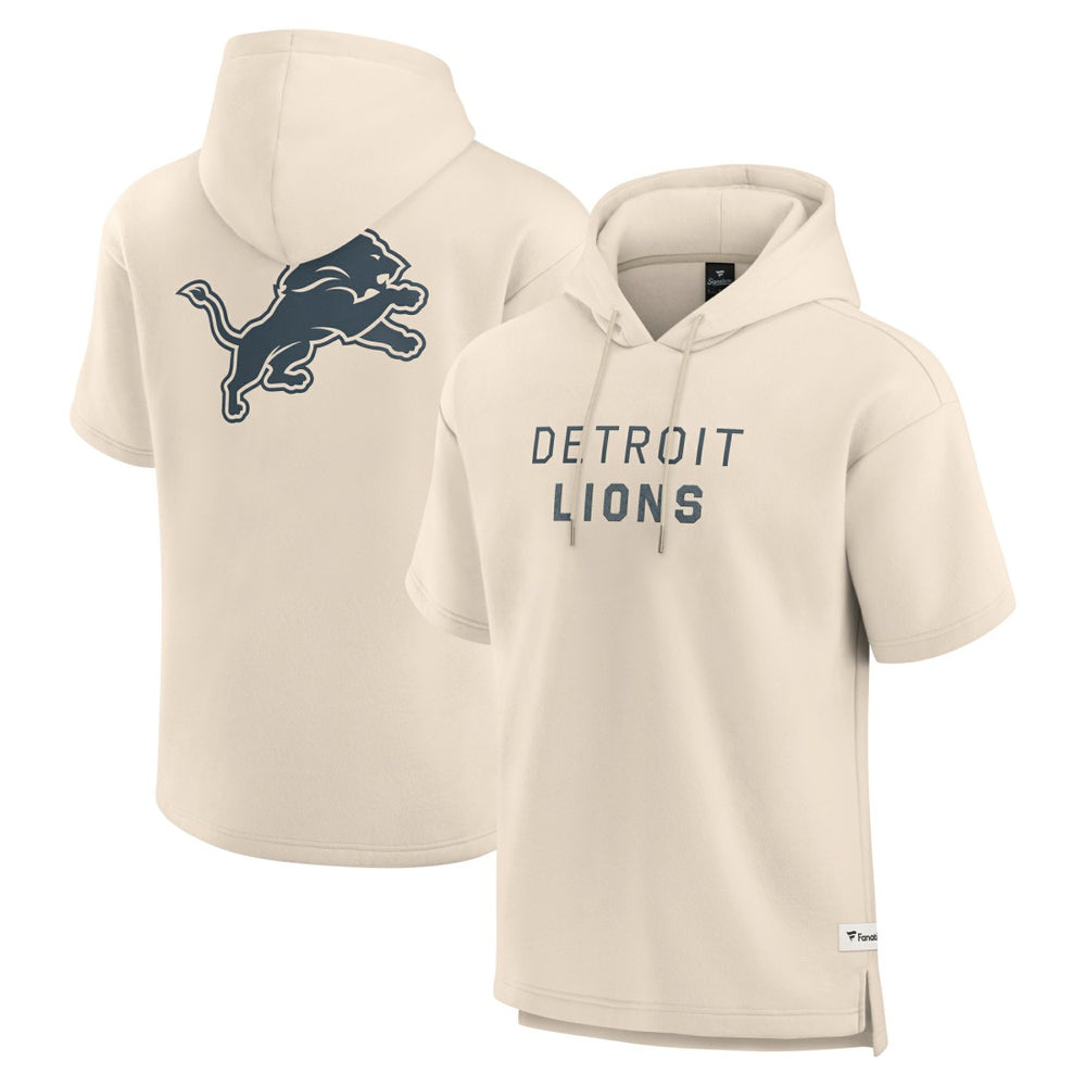 Detroit Lions Elements Future Ground Lettering Short Sleeve Pullover Hoodie Cream