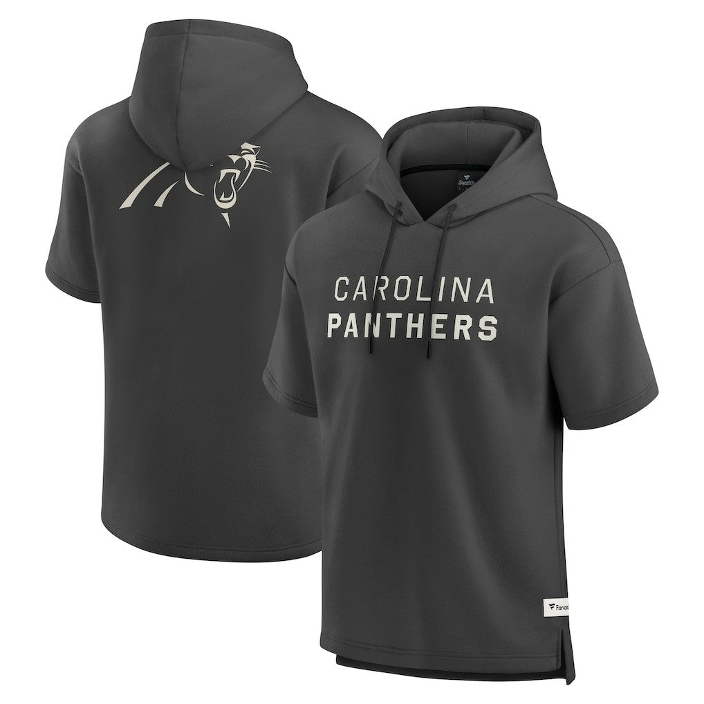 Carolina Panthers Elements Future Ground Lettering Short Sleeve Pullover Hoodie Charcoal