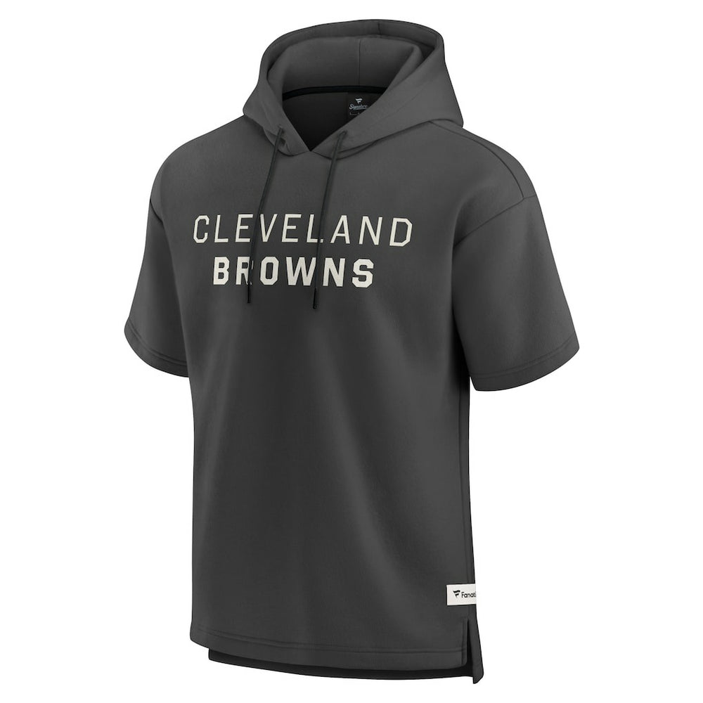 Cleveland Browns Elements Future Ground Lettering Short Sleeve Pullover Hoodie Charcoal