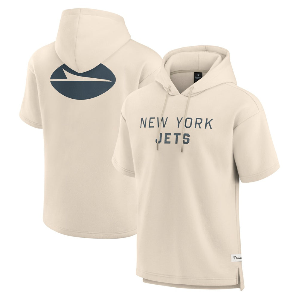 New York Jets Elements Future Ground Lettering Short Sleeve Pullover Hoodie Cream