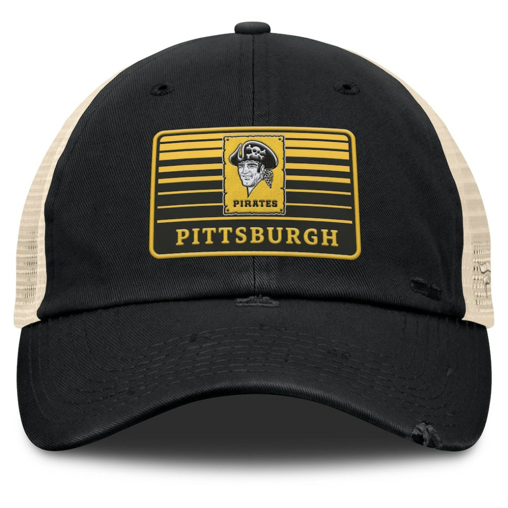 Pittsburgh Pirates Fanatics Cooperstown Collection Eastbound Mesh Adjustable Hat - Black/Natural Hats