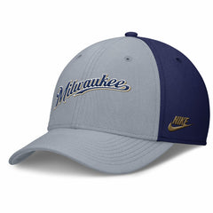 Milwaukee Brewers Nike Rise Swoosh Performance Flex Hat - Gray/Navy Hats