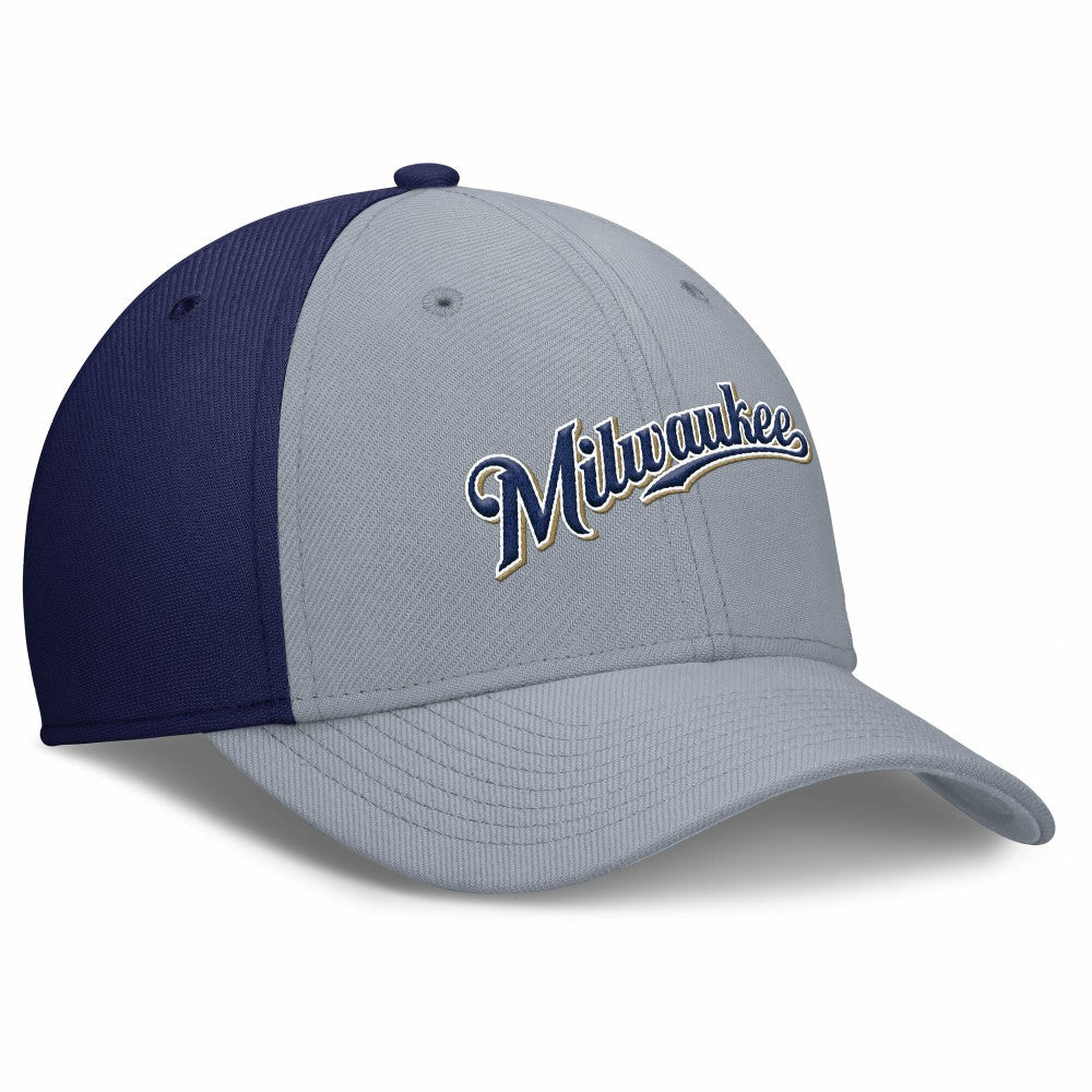 Milwaukee Brewers Nike Rise Swoosh Performance Flex Hat - Gray/Navy Hats