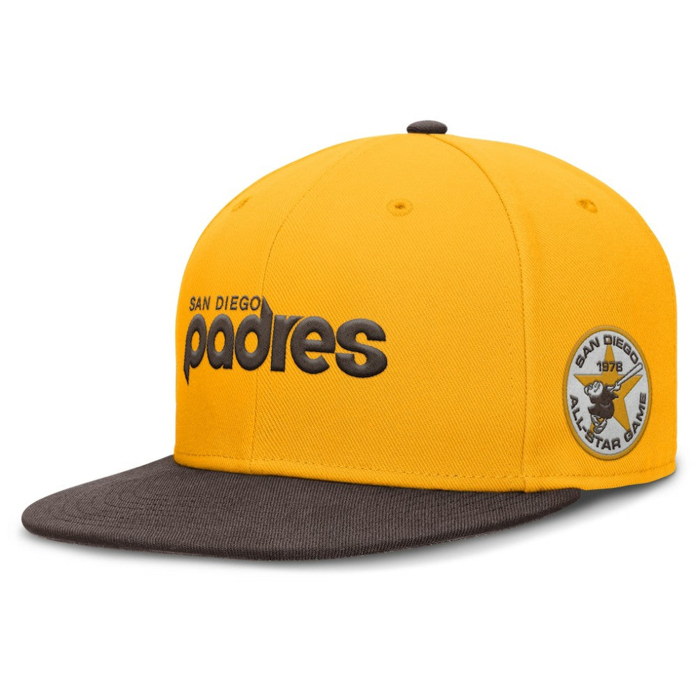 San Diego Padres Nike Cooperstown Two-Tone Dri-FIT Round Bill True Fitted Hat - Gold Hats
