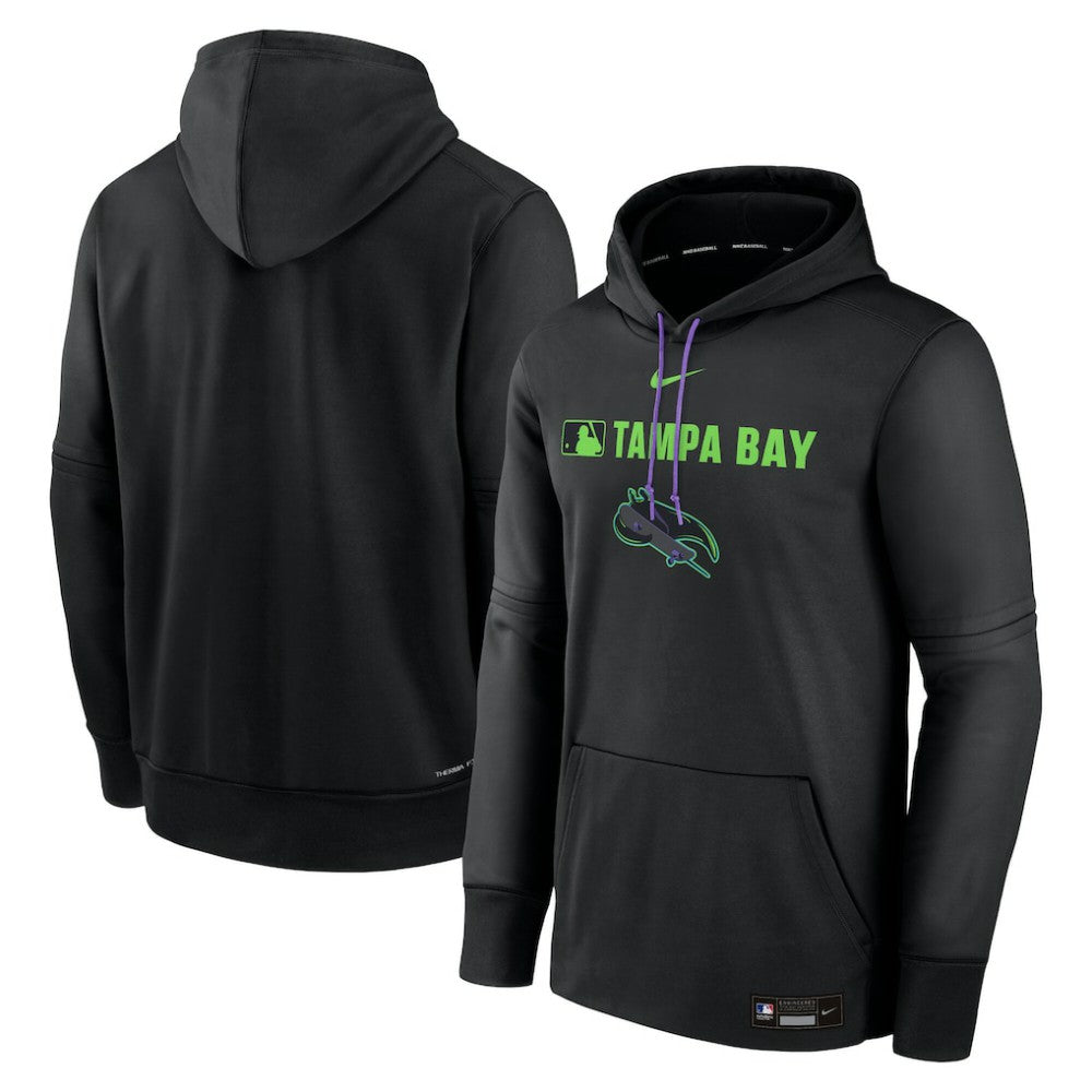Tampa Bay Rays Nike Authentic Collection City Connect Therma Pullover Hoodie - Black Hoodies