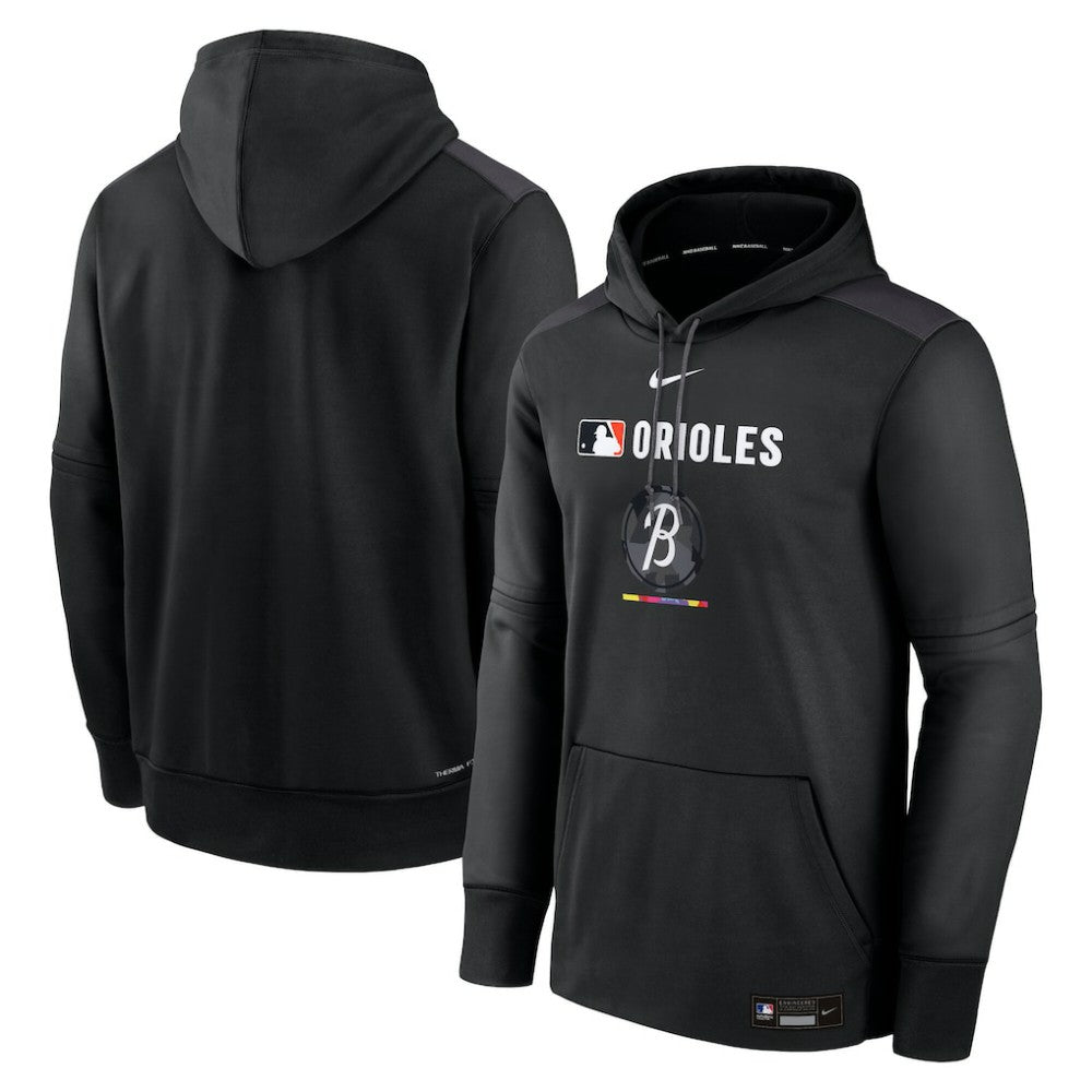 Baltimore Orioles Nike Authentic Collection City Connect Therma Pullover Hoodie - Black Hoodies