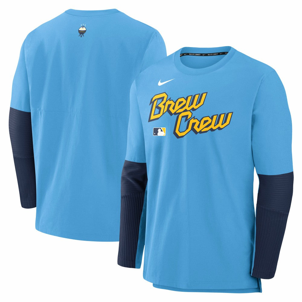 Milwaukee Brewers Nike 2025 City Connect Authentic Collection Player Dri-FIT Lightweight Pullover - Light Blue Pullover