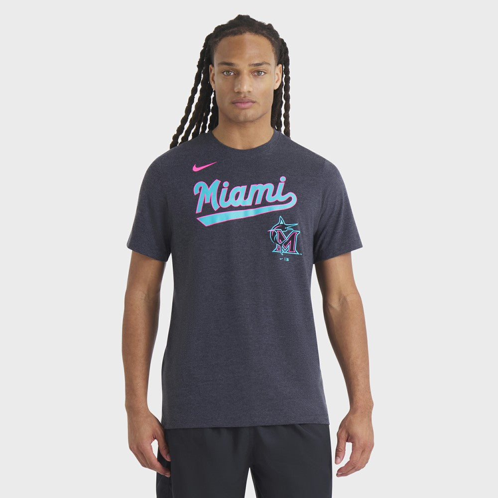 Miami Marlins Nike City Connect Script Tri-Blend T-Shirt - Heather Black T-shirts