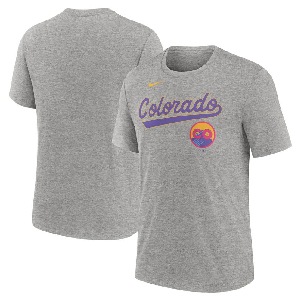 Colorado Rockies Nike City Connect Script Tri-Blend T-Shirt - Heather Charcoal T-shirts