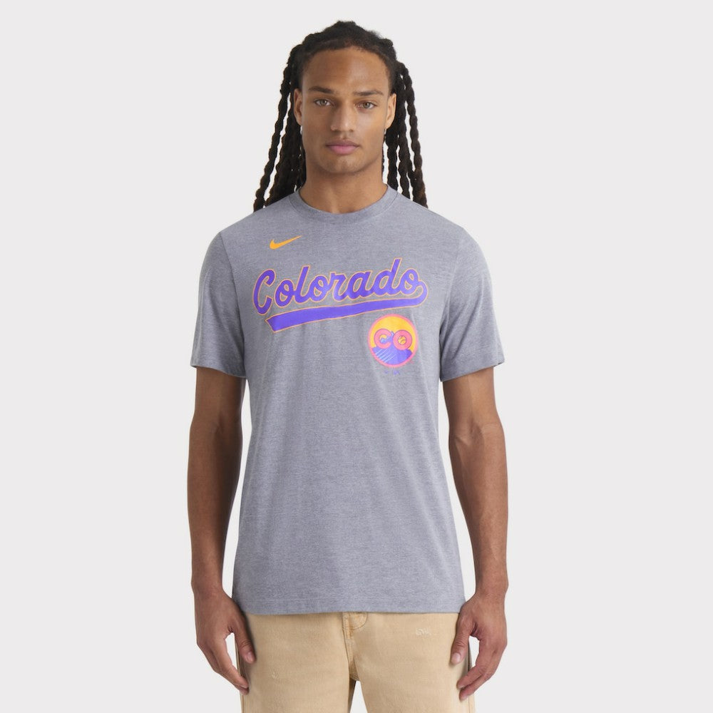 Colorado Rockies Nike City Connect Script Tri-Blend T-Shirt - Heather Charcoal T-shirts