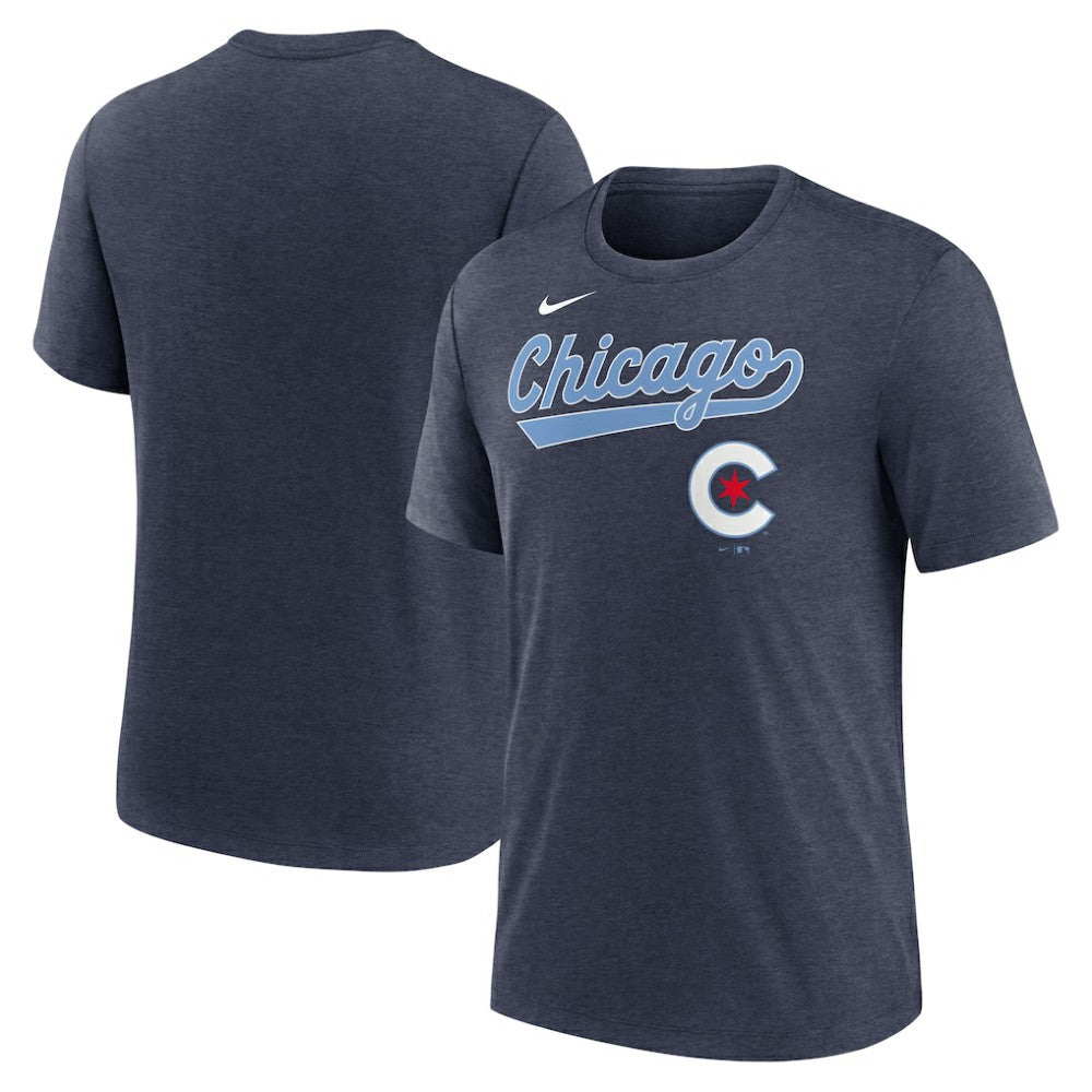 Chicago Cubs Nike City Connect Script Tri-Blend T-Shirt - Heather Navy T-shirts