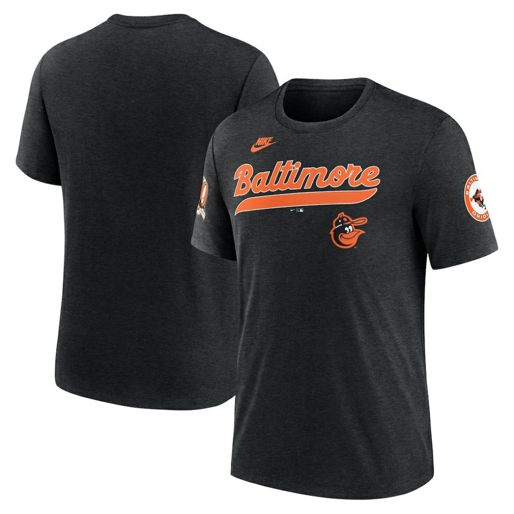 Baltimore Orioles Nike Cooperstown Collection Eras Tri-Blend T-Shirt - Heather Black T-shirts