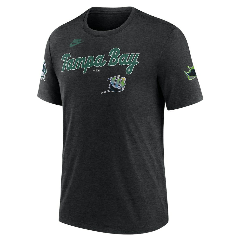 Tampa Bay Rays Nike Cooperstown Collection Eras Tri-Blend T-Shirt - Heather Black T-shirts