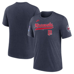 Minnesota Twins Nike Cooperstown Collection Eras Tri-Blend T-Shirt - Heather Navy T-shirts