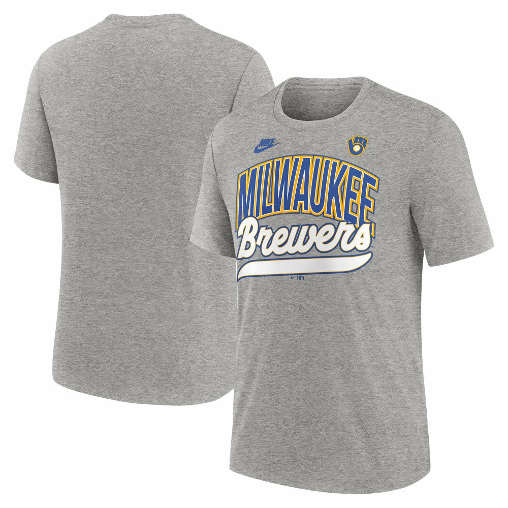 Milwaukee Brewers Nike Cooperstown Collection Retro Tri-Blend T-Shirt - Heather Gray T-shirts