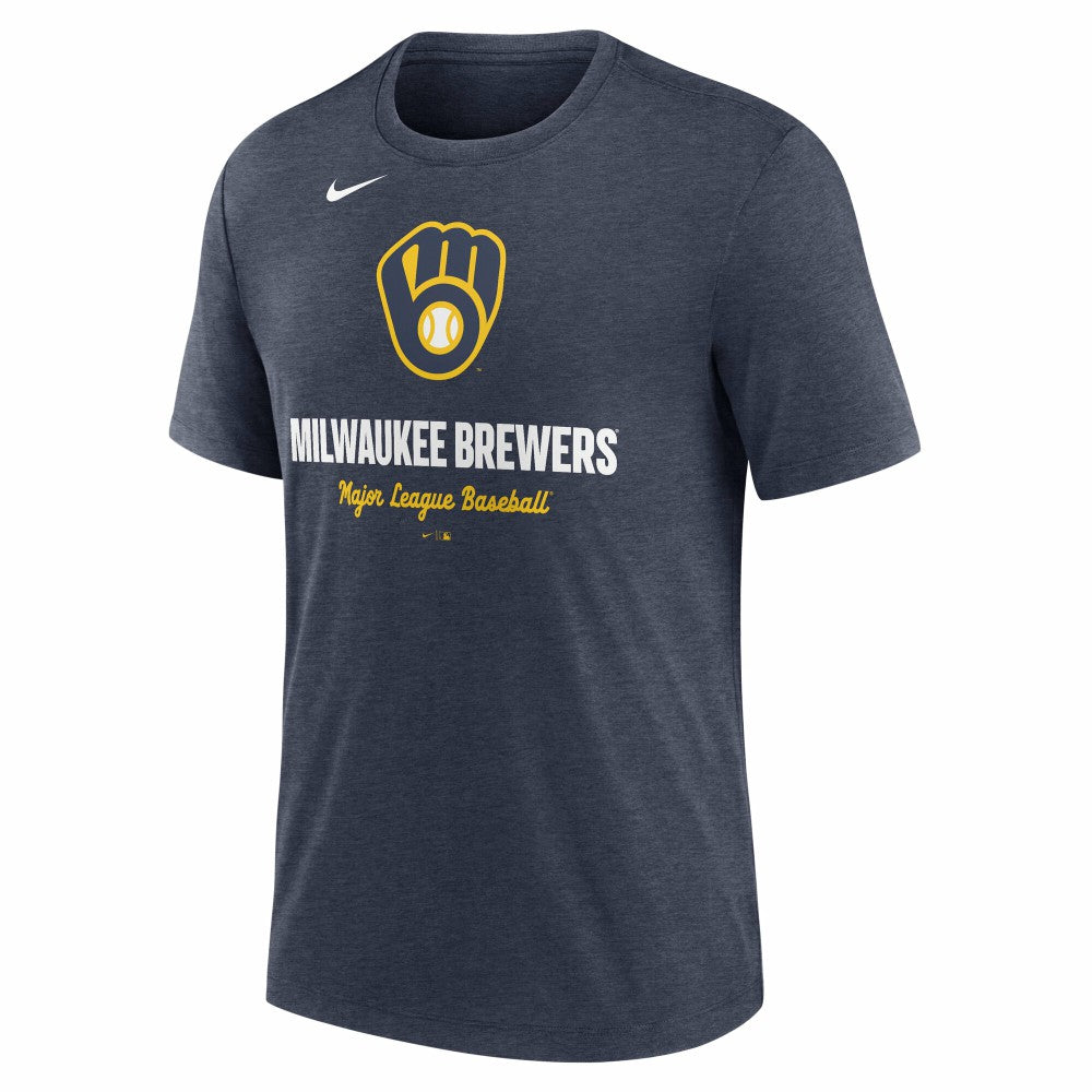 Milwaukee Brewers Nike Logo Tri-Blend T-Shirt - Heather Navy T-shirts