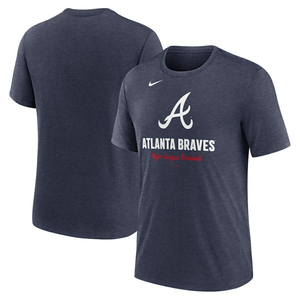Atlanta Braves Nike Logo Tri-Blend T-Shirt - Heather Navy T-shirts
