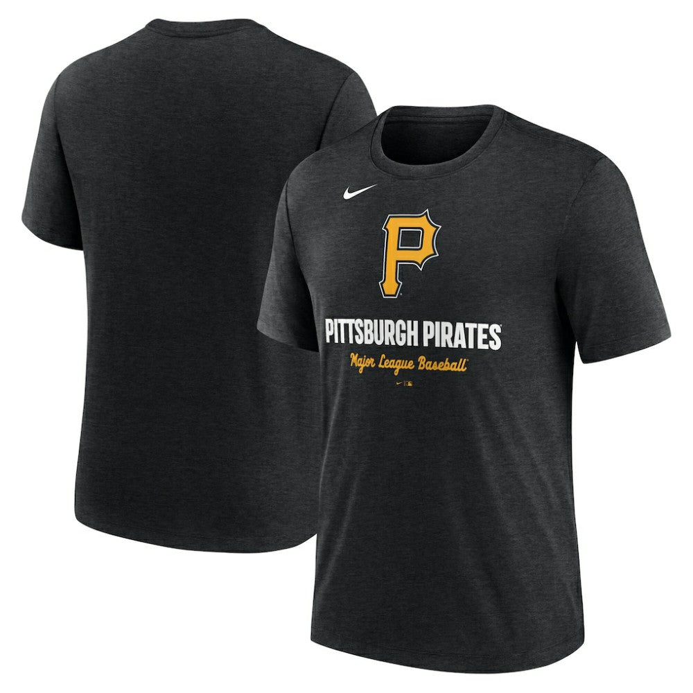 Pittsburgh Pirates Nike Logo Tri-Blend T-Shirt - Heather Black T-shirts