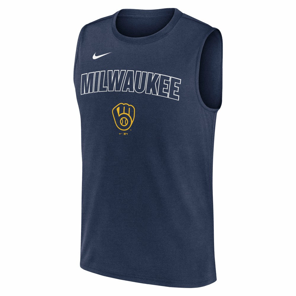 Milwaukee Brewers Nike Knockout Dri-FIT Muscle Tank Top - Navy Tanks